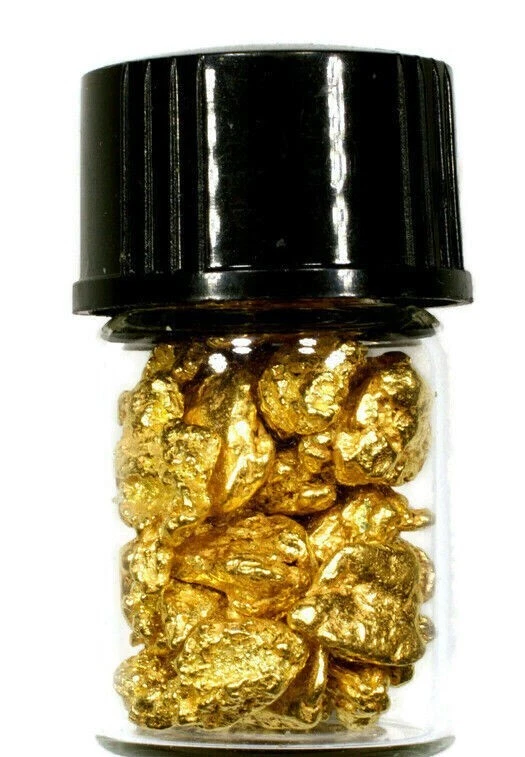 0.500 GRAMS ALASKAN YUKON BC NATURAL PURE GOLD NUGGETS #6 MESH W BOTTLE (#BG605)