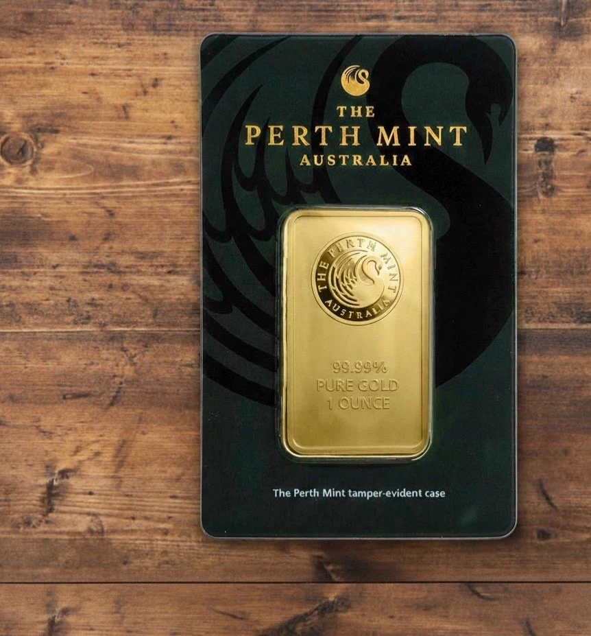 1 oz. Gold Bar - Perth Mint (Swan design, in assay) 99.99%