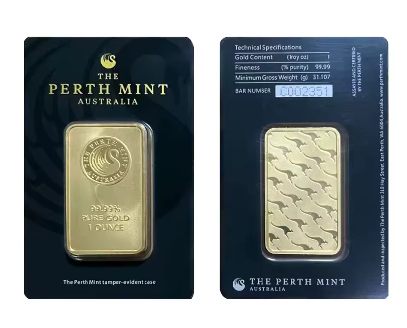 1 oz Kangaroo Design Ingot Bar, packed in assay card