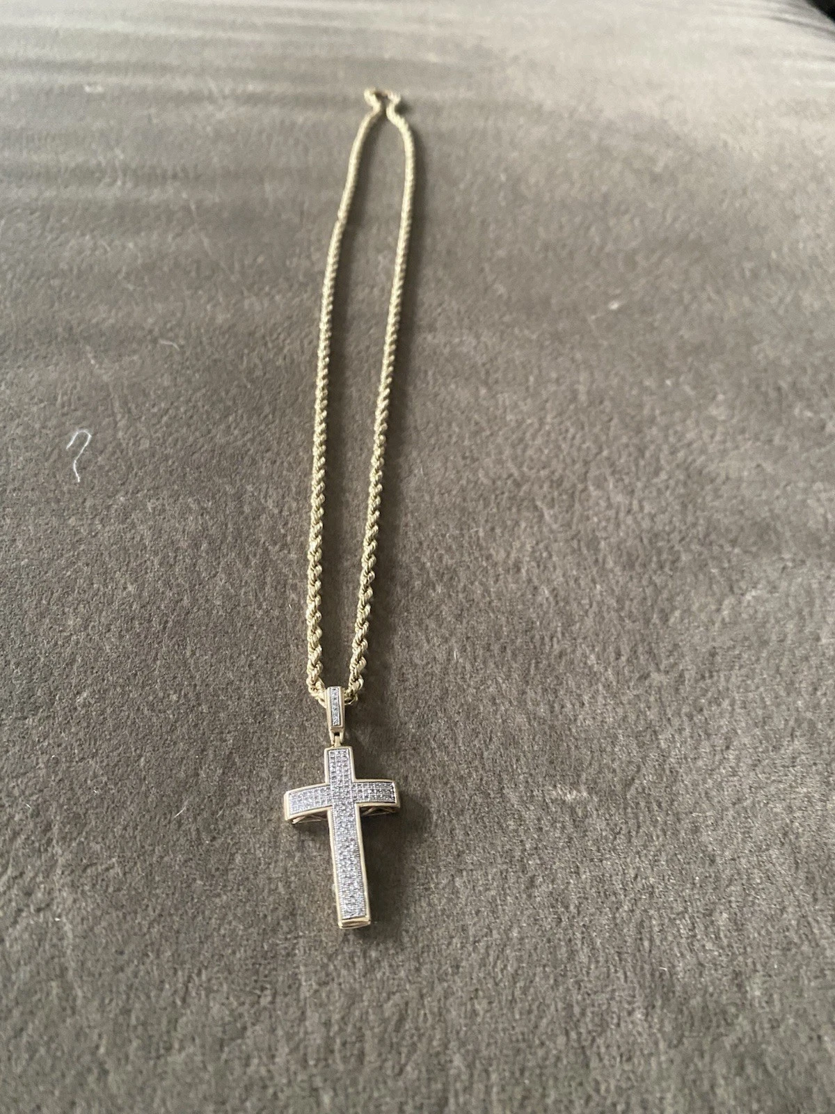 10k Gold Rope Chain Cross pendant Set 3mm 24 Inch Necklace & Charm REAL 10kt