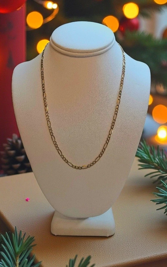 10K Gold Vintage Italian 20" Figaro Chain 3.7mm Necklace 2.9 Grams