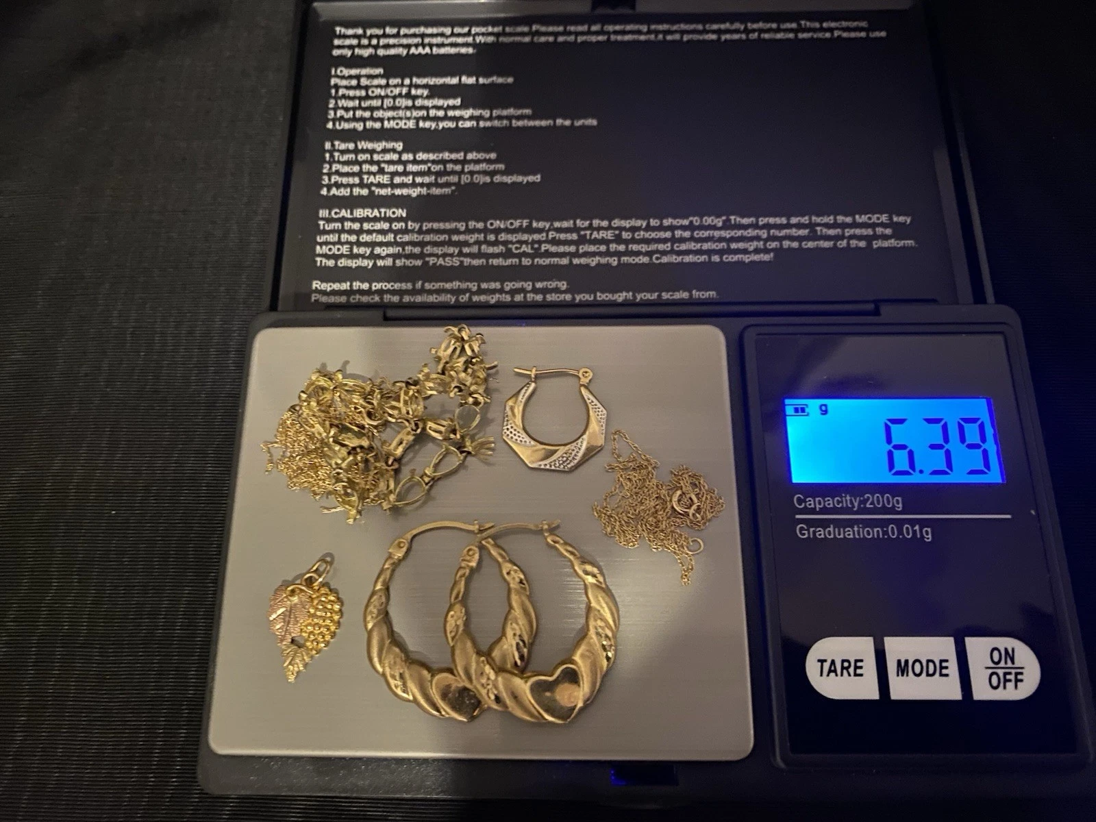 10K YELLOW GOLD CHAIN, EARRINGS (6.39 GRAMS) MOSTLY SCRAP