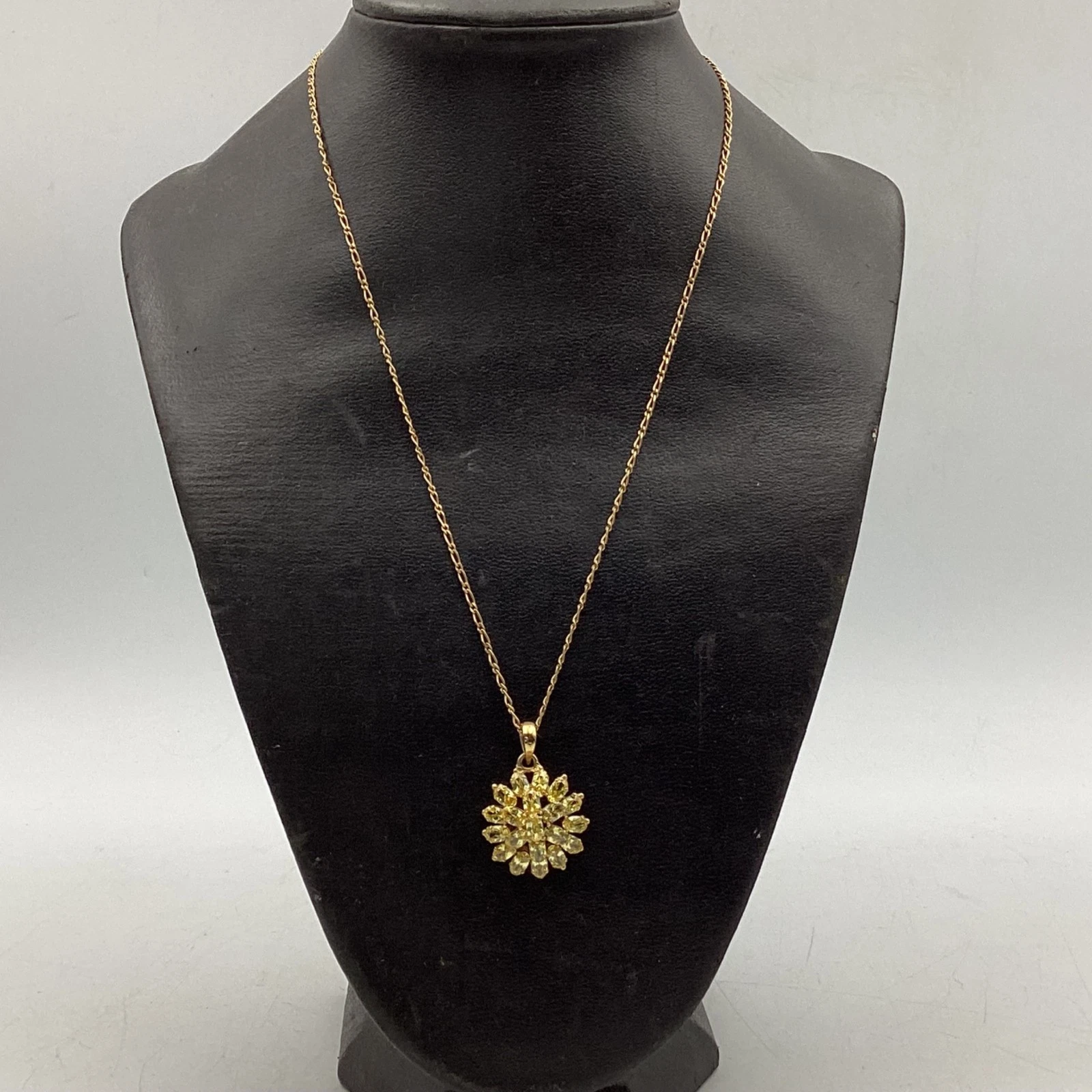 14k / 585 Gold Chain with Vintage Yellow Stone Pendant ITALY 46cm (J1) NS#8127