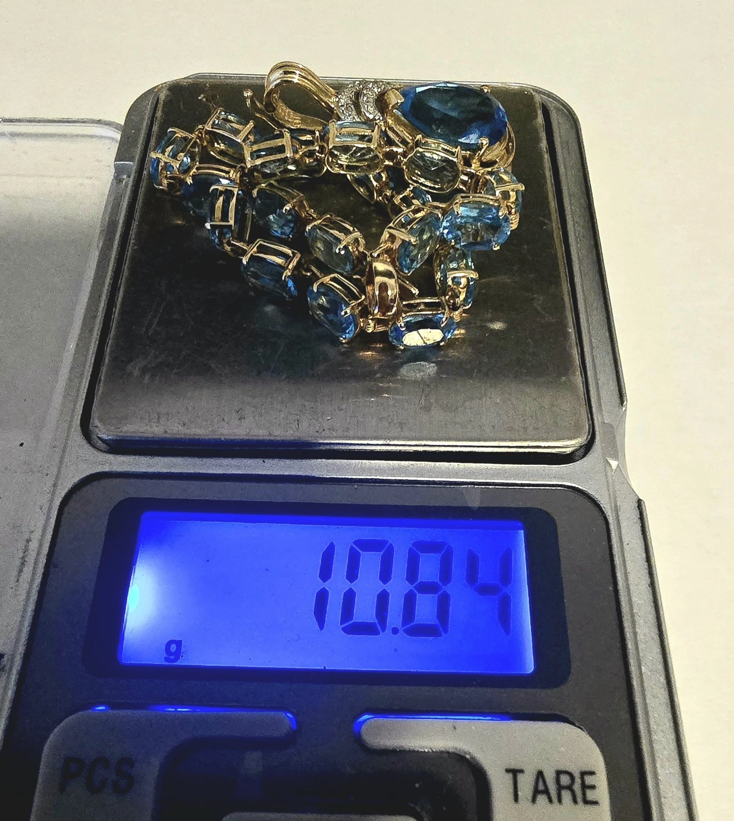 14k Gold Blue Sapphires Vintage Pendant Bracelet Scrap & Wear 10.84 grams