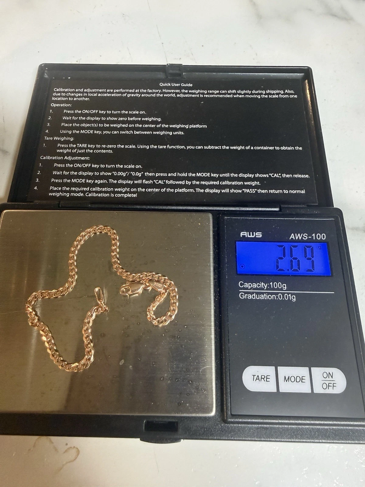 14k Rose Gold Solid Curb Chain Bracelet 2.69g 2.7mm 7.25" Not Scrap