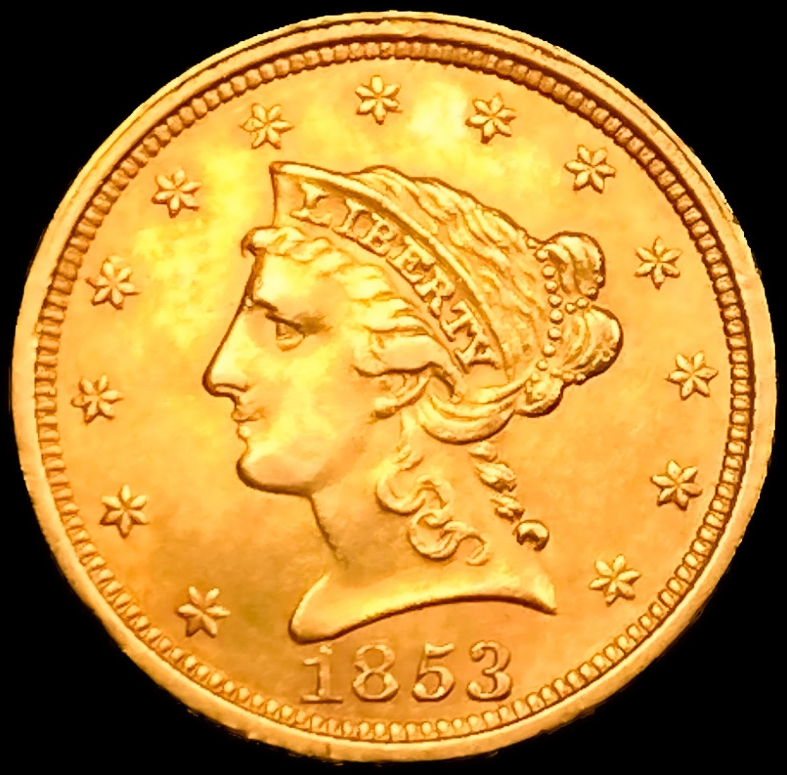 1853 RARE EARLY DATE $2.50 Gold Quarter Eagle Coin CHOICE BU++