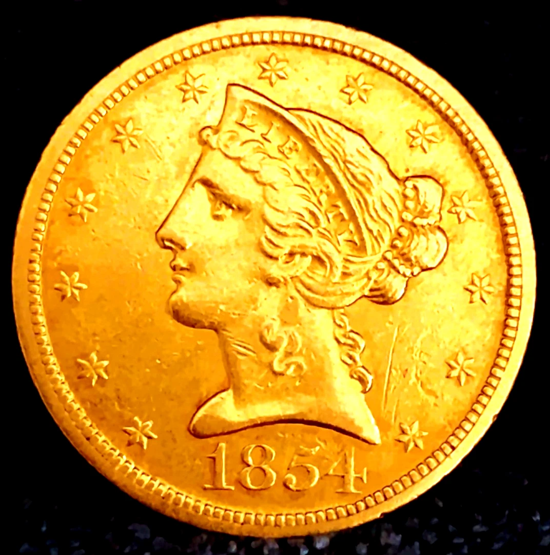1854 O $5 Liberty Gold Half Eagle AU++ Details Beautiful Piece