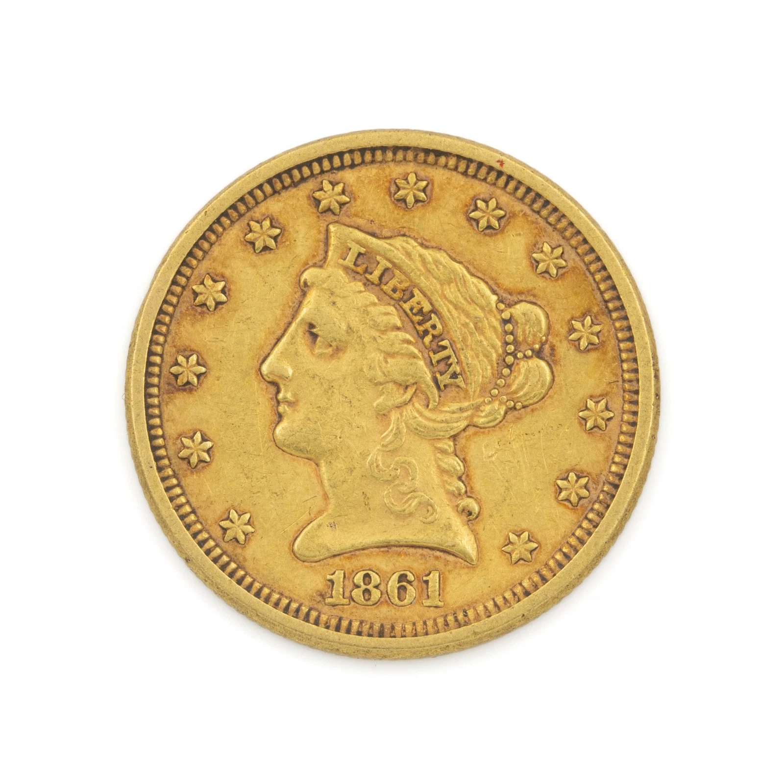 1861 $2.50 Liberty Head Quarter Eagle United States Gold Coin NR #C745-1