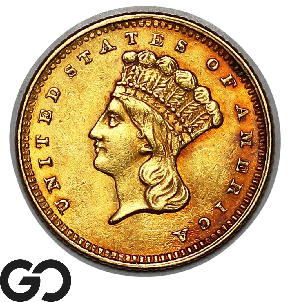1861 Gold Dollar, $1 Gold Liberty, Type 3, Beautiful Choice AU++