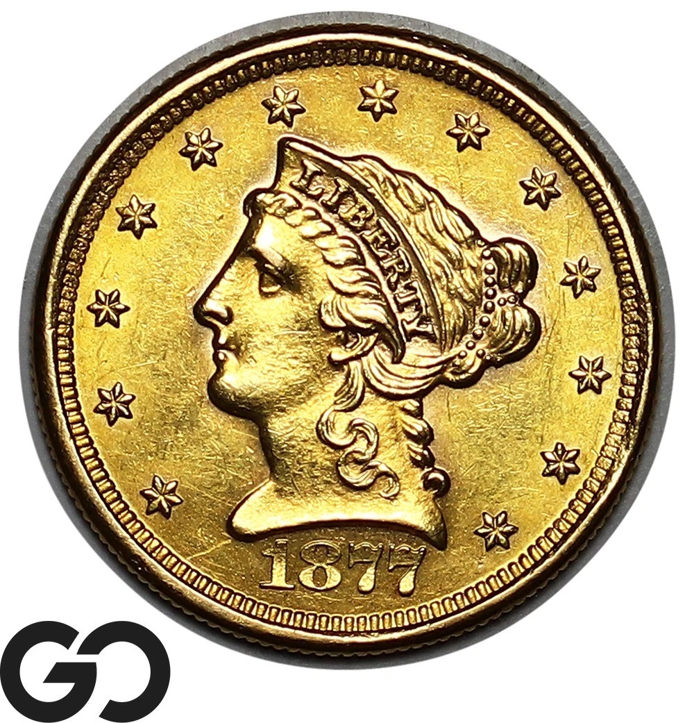 1877-S Gold Quarter Eagle, $2.5 Gold Indian Princess, Gem BU++