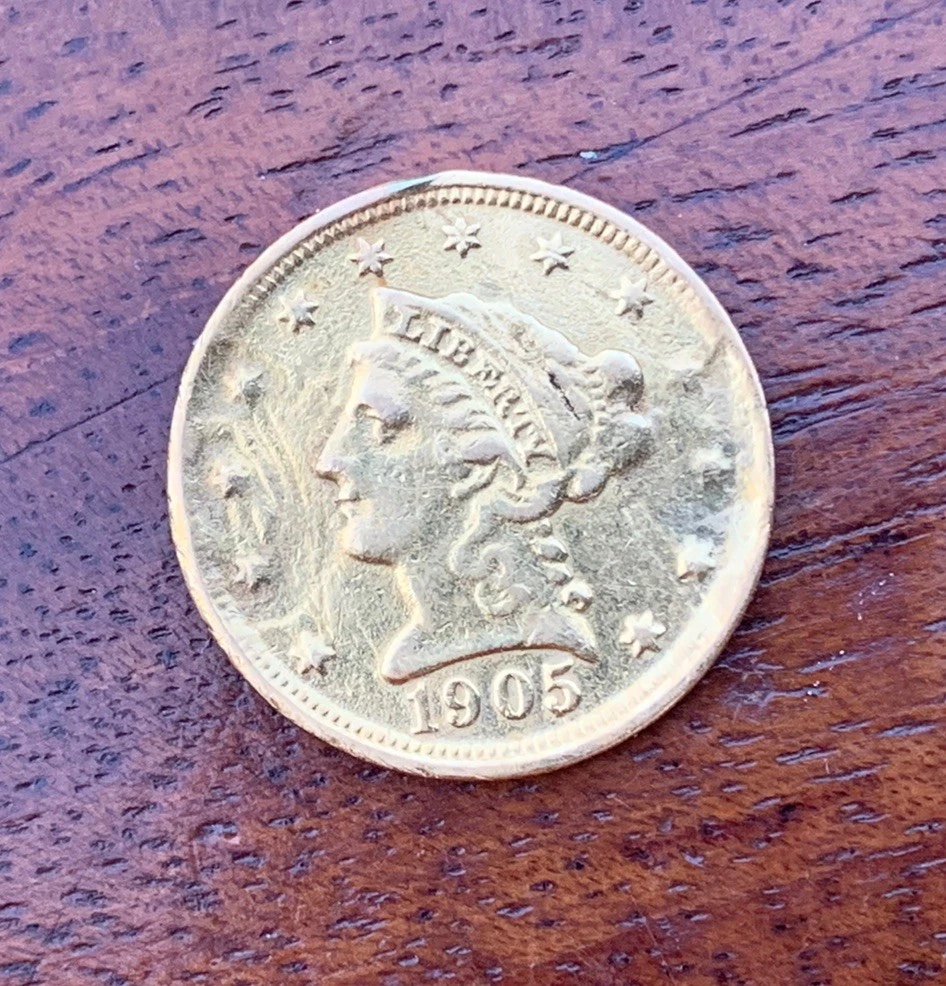 1905 Liberty Head 2 1/2$ Gold Coin Eagle 21K Solid Gold Nice Shape Estate 4 Gram