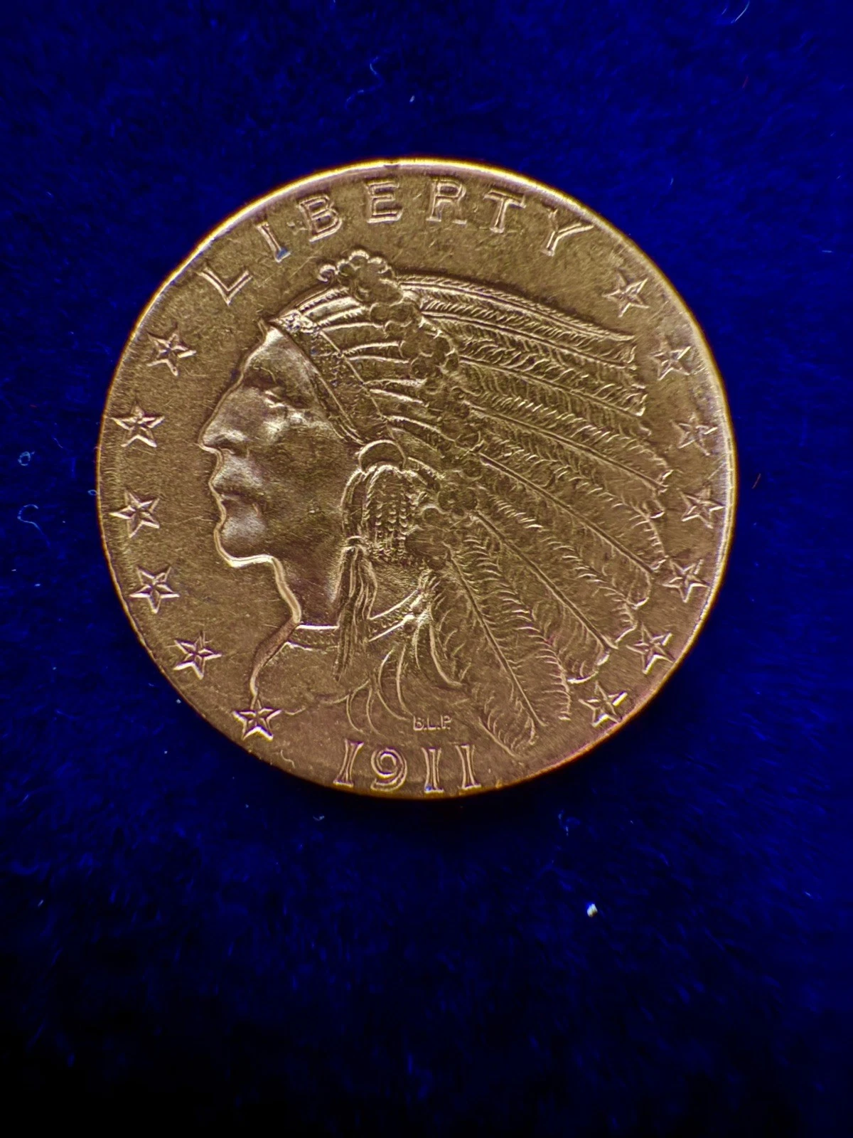 1911 $2.50 Gold Indian Head Quarter Eagle Coin, Pre-33 Us