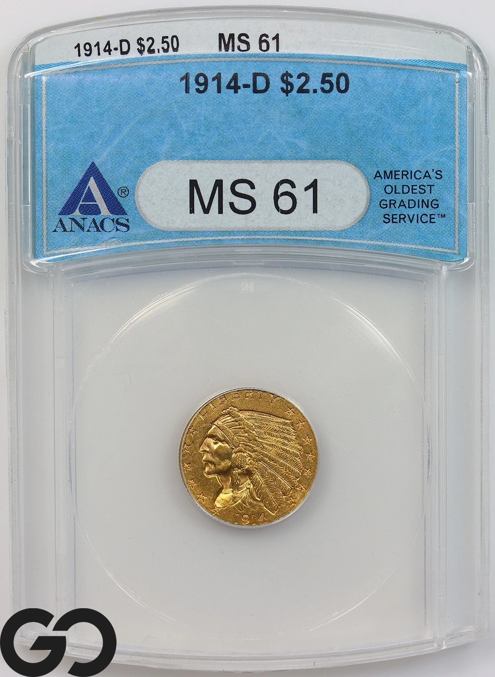 1914-D Gold Quarter Eagle, $2.5 Gold Indian ANACS MS 61 ** Better Date!