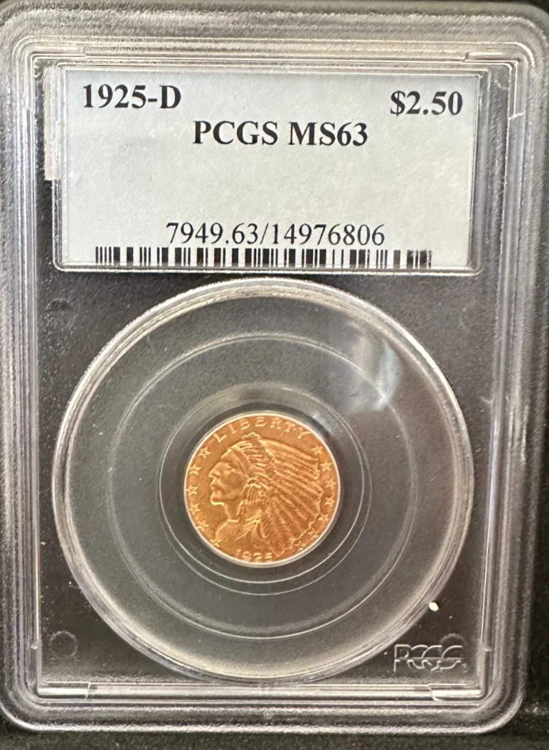 1925-D INDIAN HEAD QUARTER EAGLE $2.5 GOLD PCGS MS63