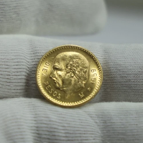 1959 Mexico Gold 10 Diez Peso Coin Unc.