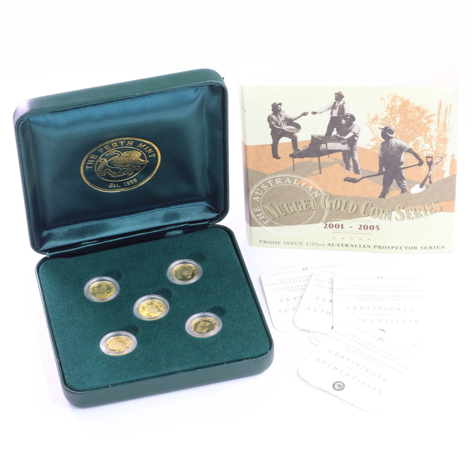 2001 - 2005 Perth Mint 5x 1/25oz Gold Proof Nugget Coin Series Set