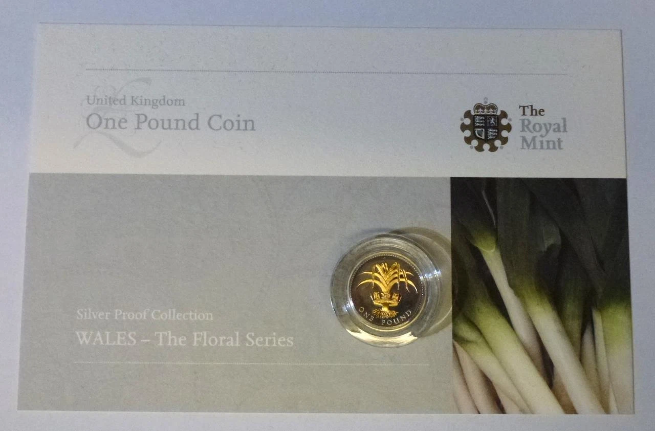 2008 UK £1 SILVER PROOF WITH SELECTIVE GOLD PLATING - WALES THE FLORAL SERIES