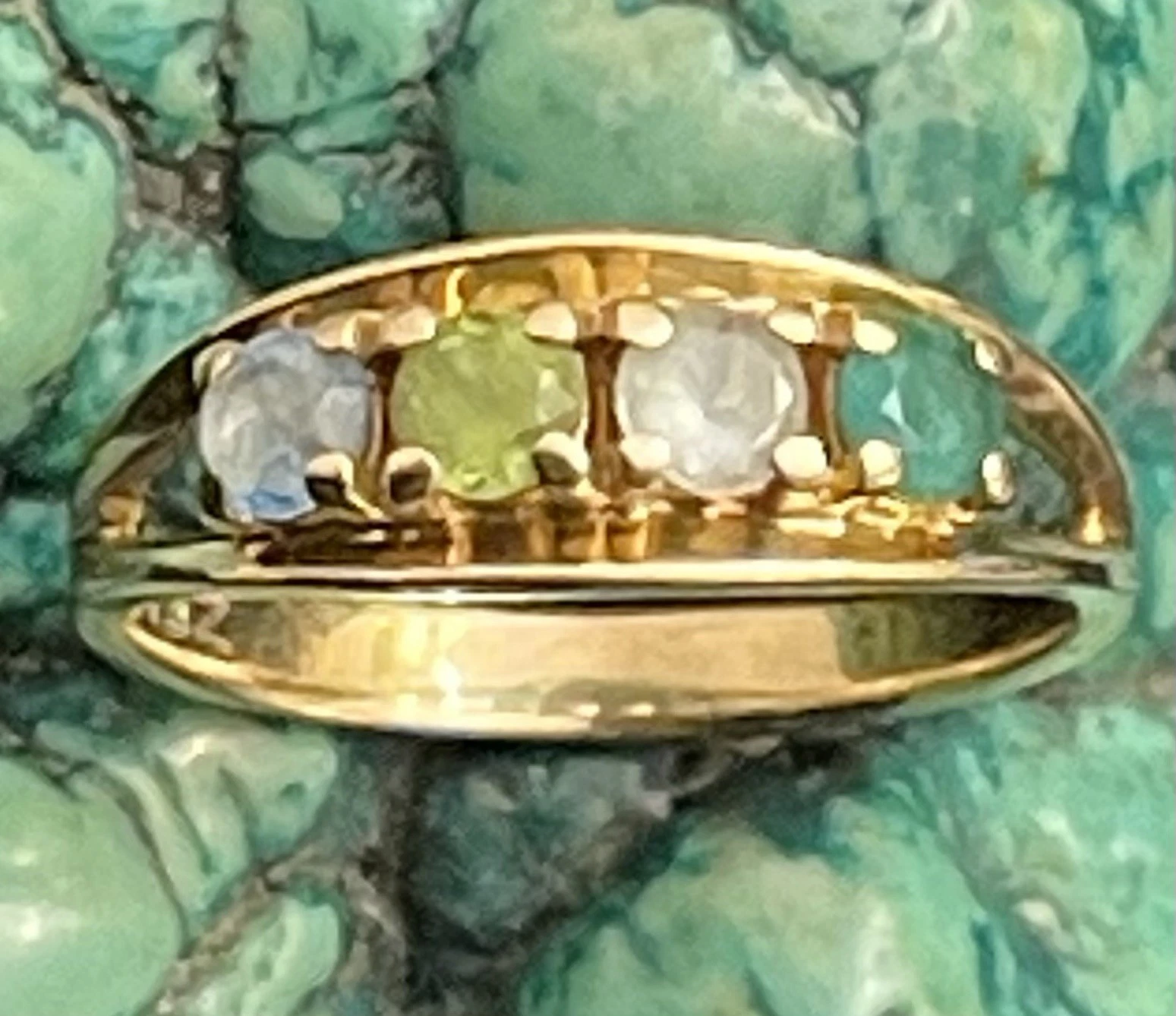 3.6g Solid 14k Yellow Gold 4 Stone Motherβs Birthstone Ring Sz 7.5 Not Scrap