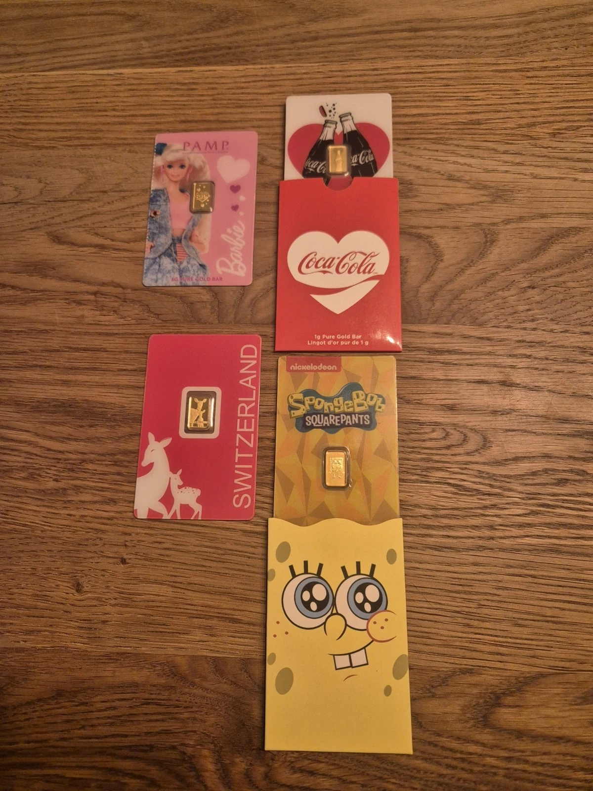 4Γ 1 Gram Gold Bar Pamp The Peth Mint Barbie SpongBob CocaCola RoeDeer 999