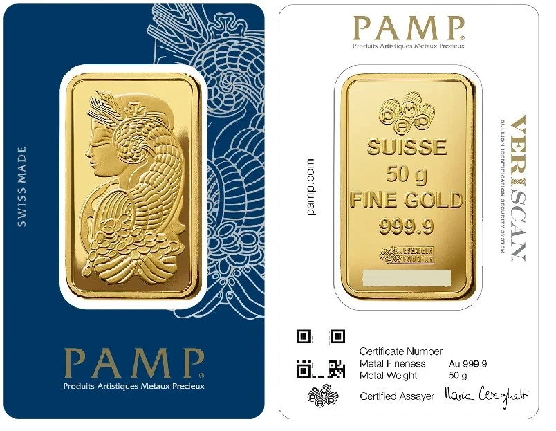 50 Gram PAMP Swiss Gold Bullion Bar