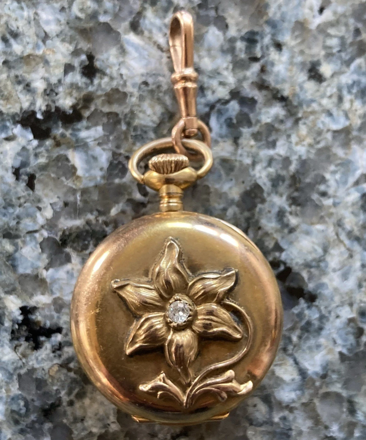 Antique Ladies 14k Gold Pocket Watch-Swiss Movement-Diamond-Scrap or Repair-NR