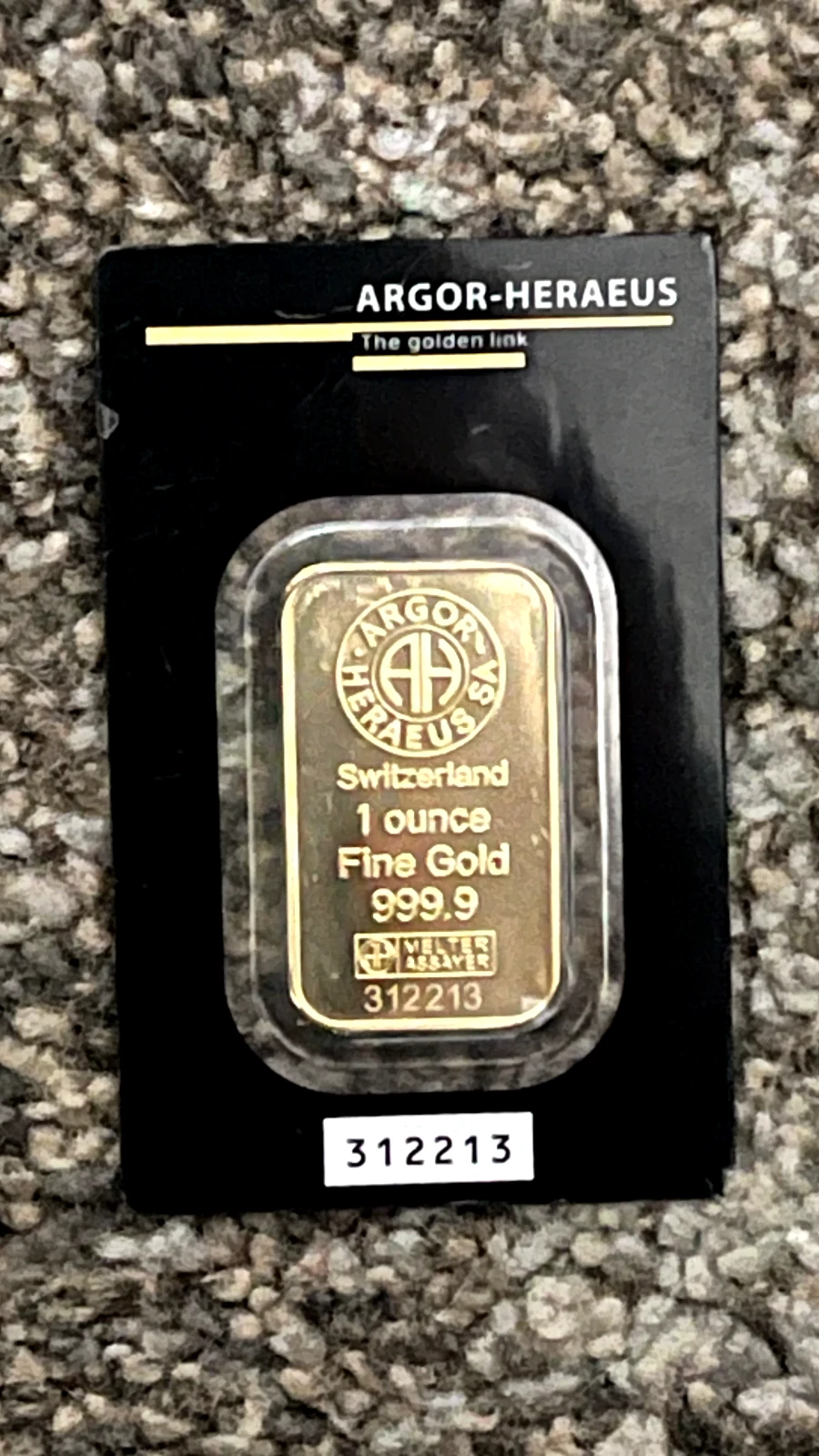 ARGOR-HERAEUS: Switzerland 1 oz fine gold bar