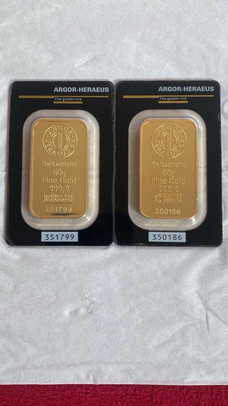 Argor Herreus 50g x2 Gold Bar 999'9 Fine Gold
