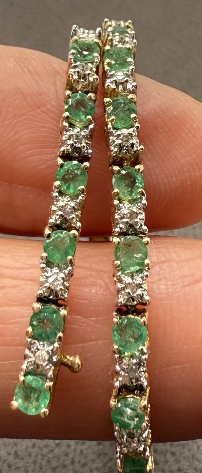 Fine Antique 14kt Gold Emerald Diamond Tennis Bracelet 8.2 Grams Not Scrap NR