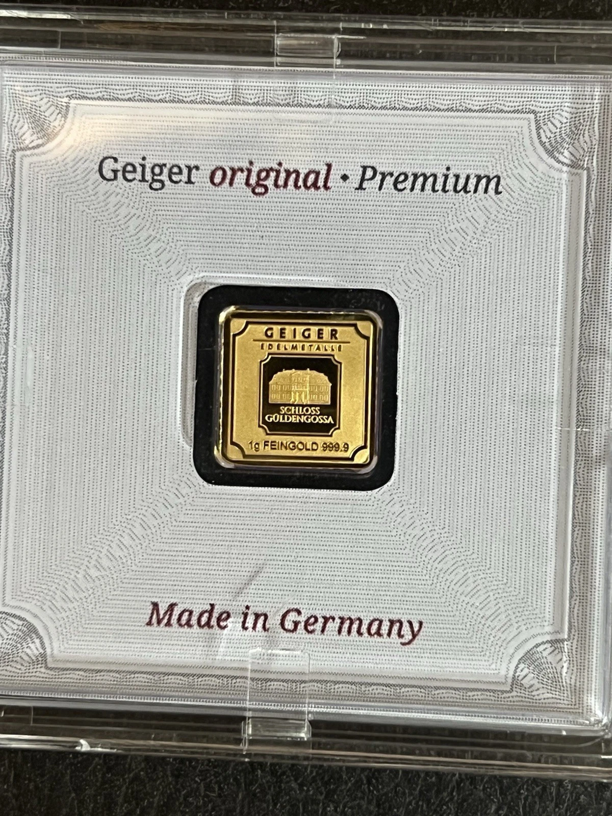 Geiger Edelmetalle 1g Gold Bar Premium Series .9999 Fine Gold #2 Sealed