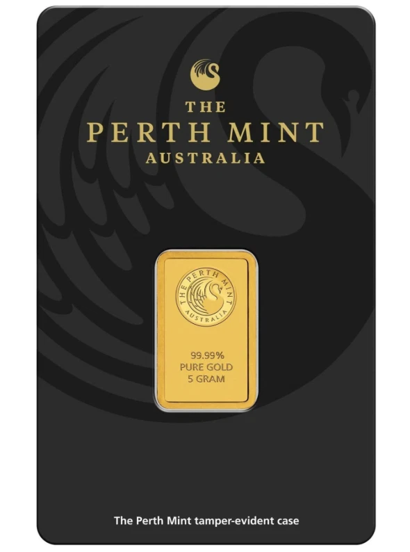 Gold Plated Ingot Bar 5 gr The Perth Mint, sealed in its original blister