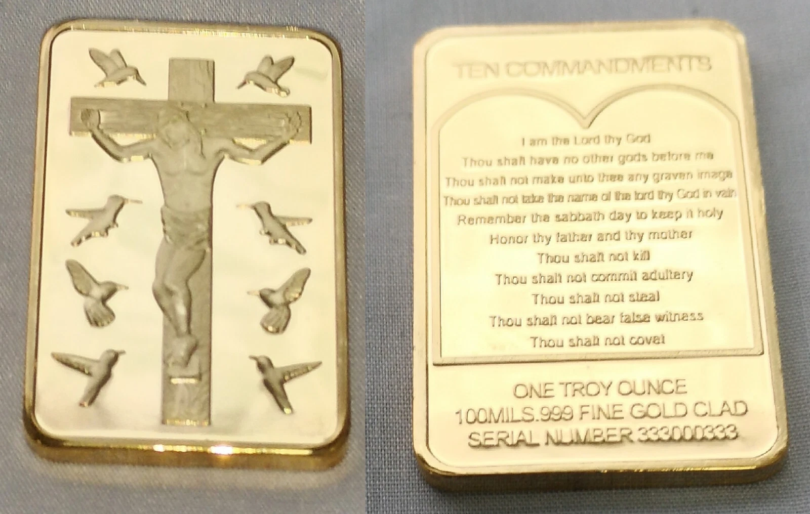 Jesus Christ 10 Commandments Gold Bar Crucifix Easter Birds Prayer Good Friday