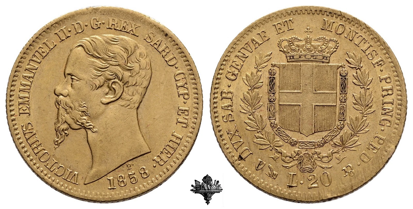 KINGDOM OF SARDINIA 20 lire 1858 GOLD Marengo Vittorio Emanuele II Savoy