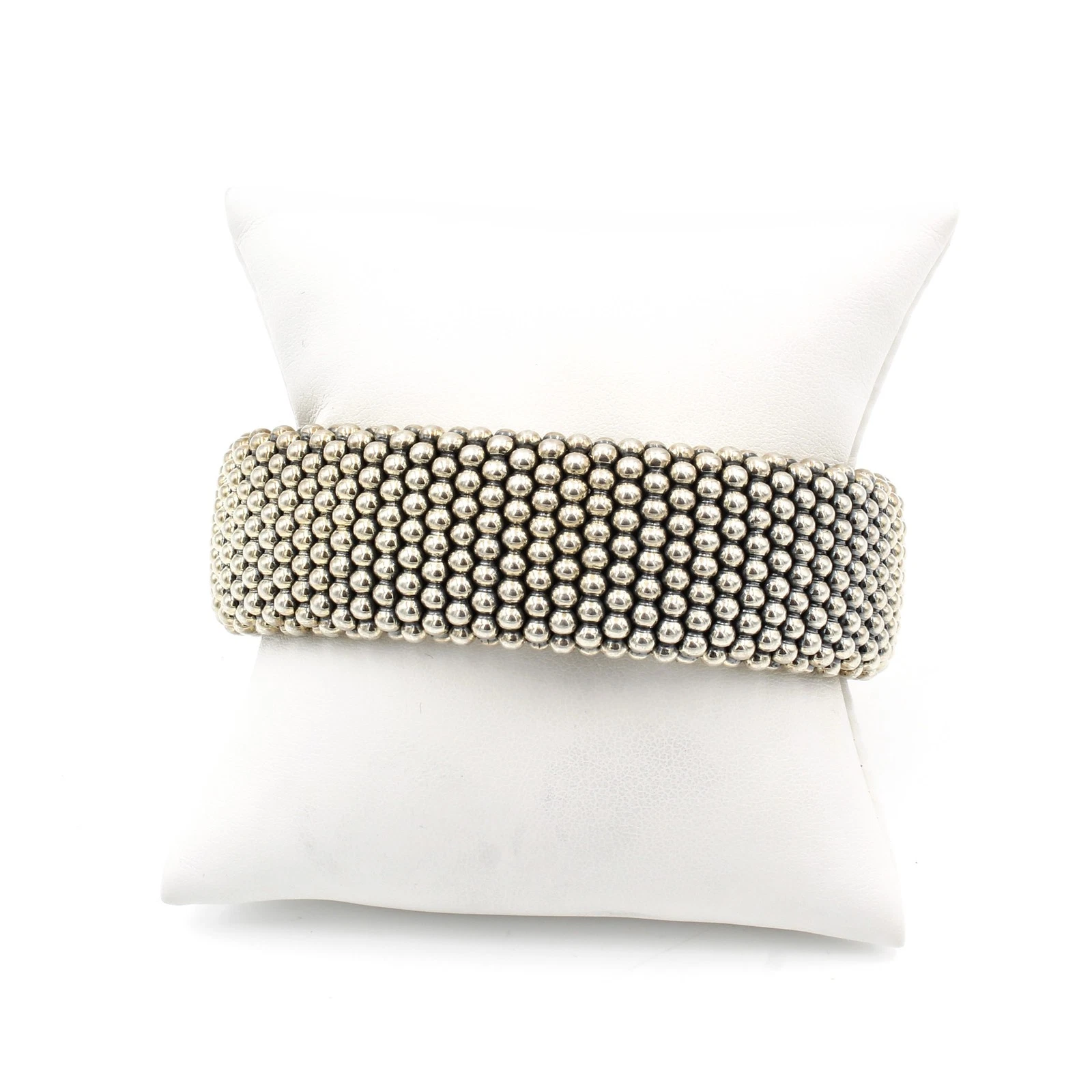 Lagos Sterling Silver 18K Gold Signature Caviar 7in Push-Clasp Bracelet #S4536-4