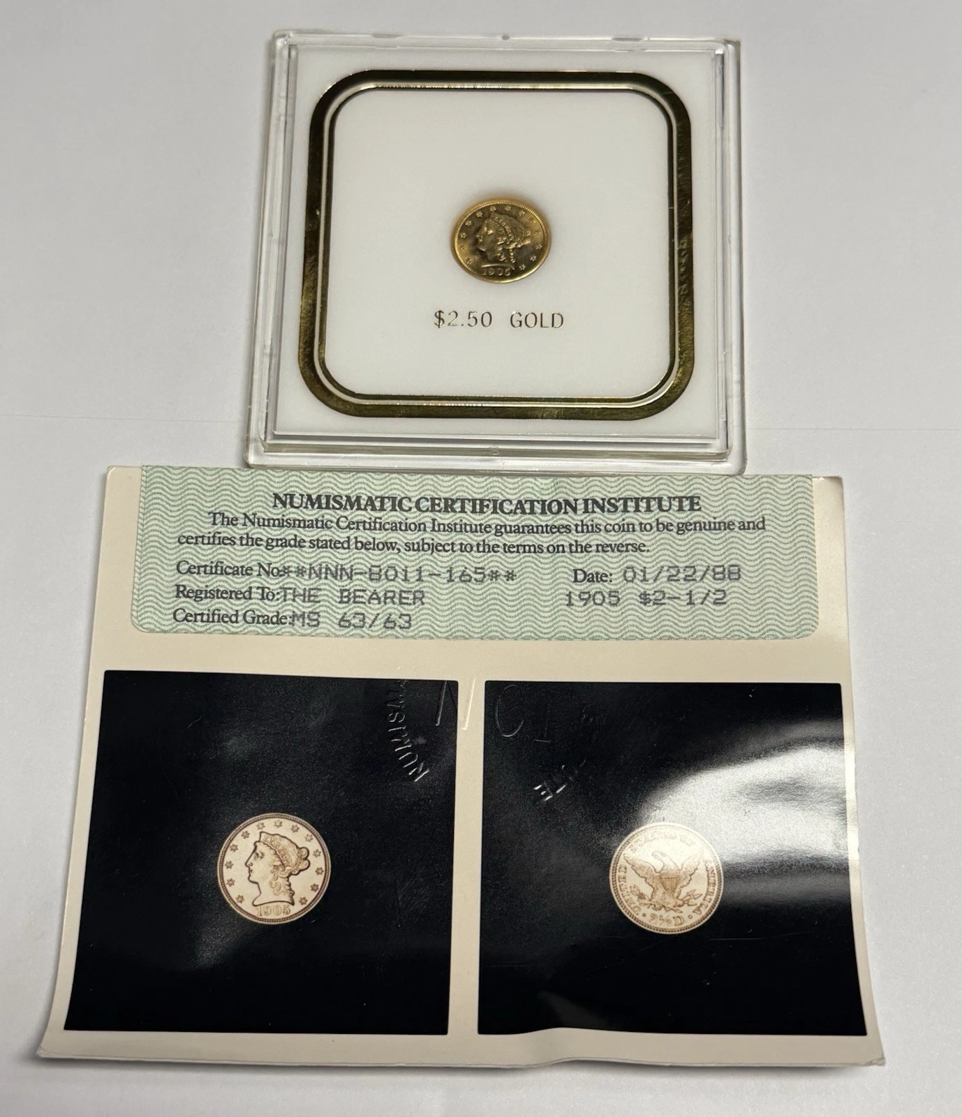 Mint State 1905 $5 Liberty Head Quarter Eagle w/ NCI COA, Gold U.S. Type Coin