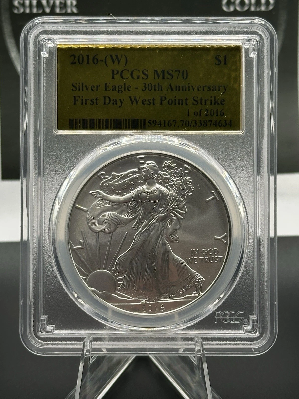 NEW LISTING2016 W Silver Eagle PCGS MS70 30th Ann First Day West Point RARE GOLD LABEL FDOI