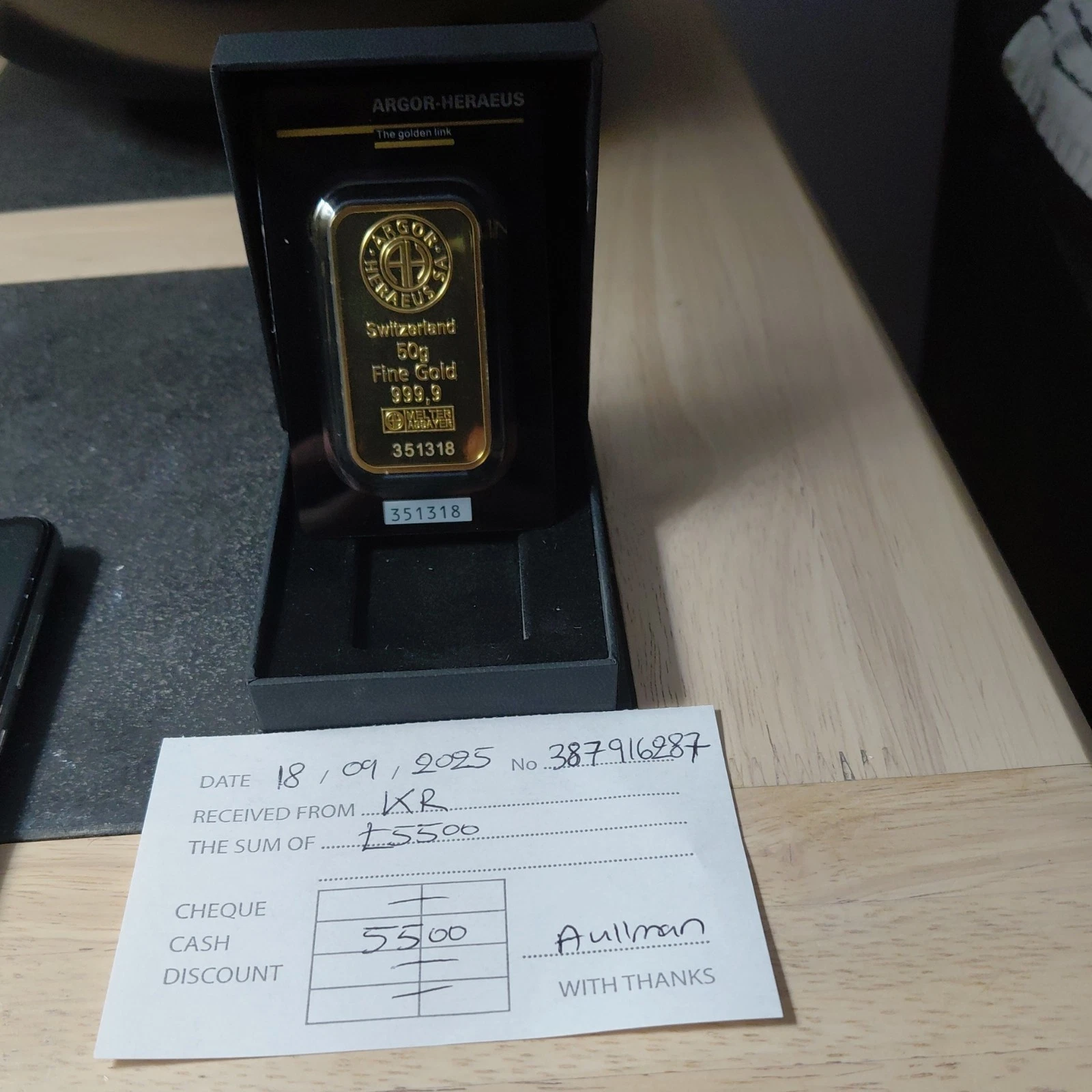 NEW LISTINGArgor Hereaus Pure Gold Bar 50g