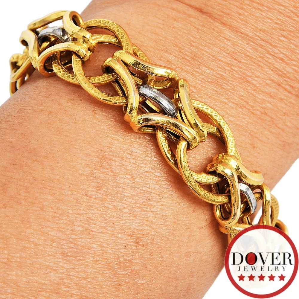 NEW LISTINGEstate 14K Two Tone Gold 8" Fancy Link Bracelet 22.1 Grams NR