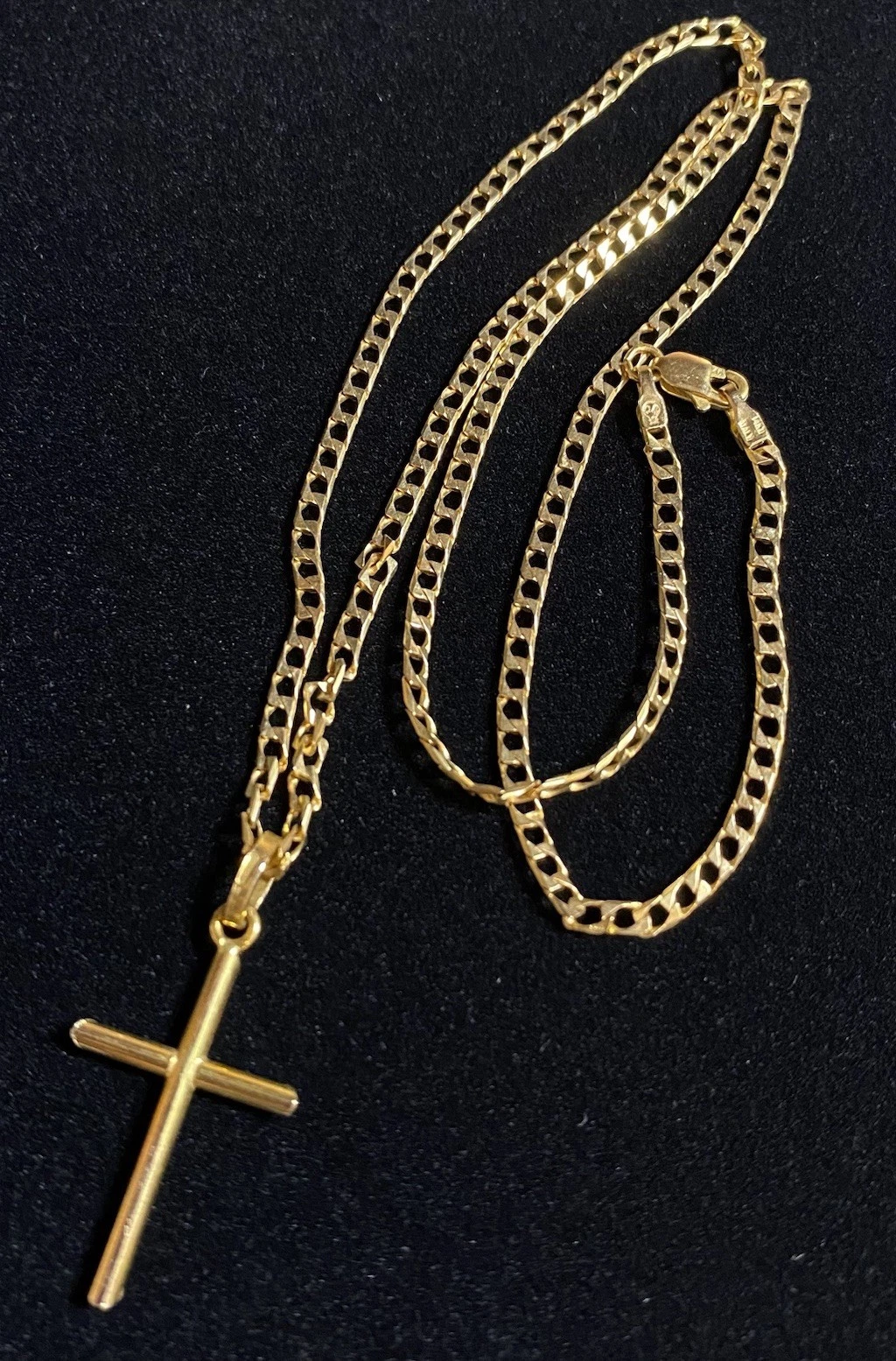 Nice 14K Gold Cross Pendant & 14K Gold Chain Italy 18” Chain Wearable No Scrap