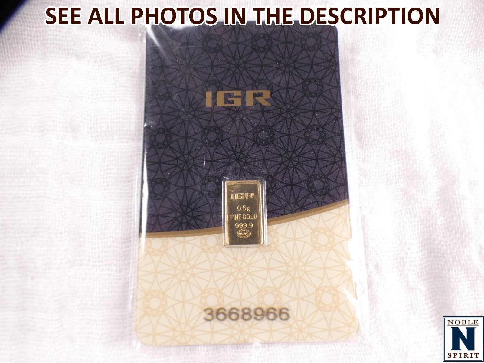 NobleSpirit (ME) IGR .5 gram 999.9 Fine GOLD Bar in Assay Card