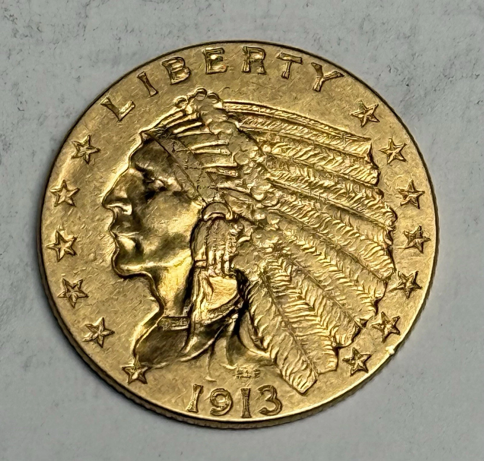 Solid XF 1913 Indian Head Gold Quarter Eagle (original surfaces) $2.50 U.S. Coin