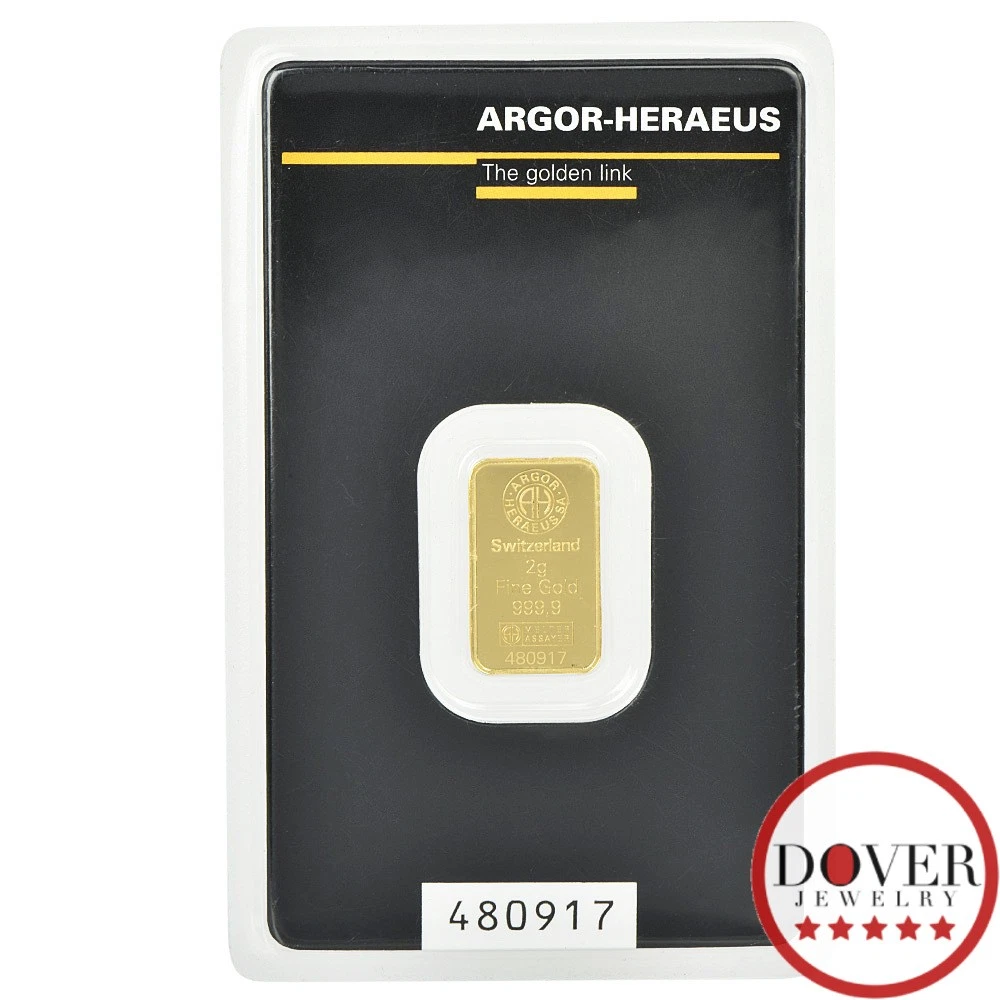 Switzerland Argor-Heraeus 24K Yellow Gold 2 Gram Sealed Ingot Bar NR