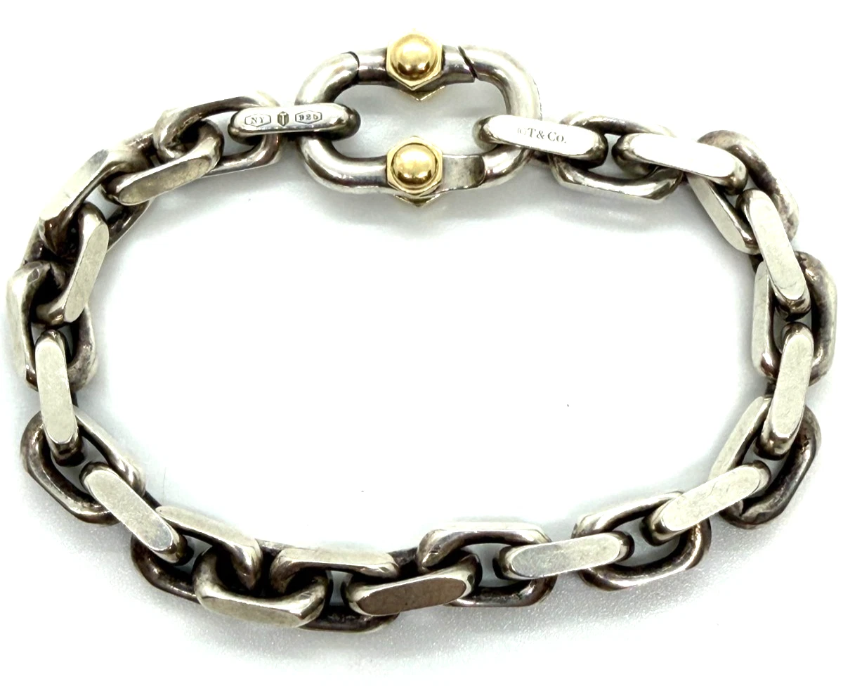 Tiffany & Co. '1837 Makers' Sterling Silver 18K Gold Wide Chain 8.5" Bracelet