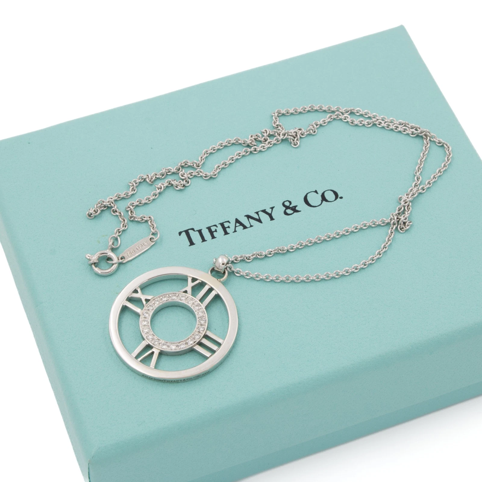 Tiffany & Co. 18K White Gold Atlas .19Ctw Diamond Pendant Necklace #J208914-1