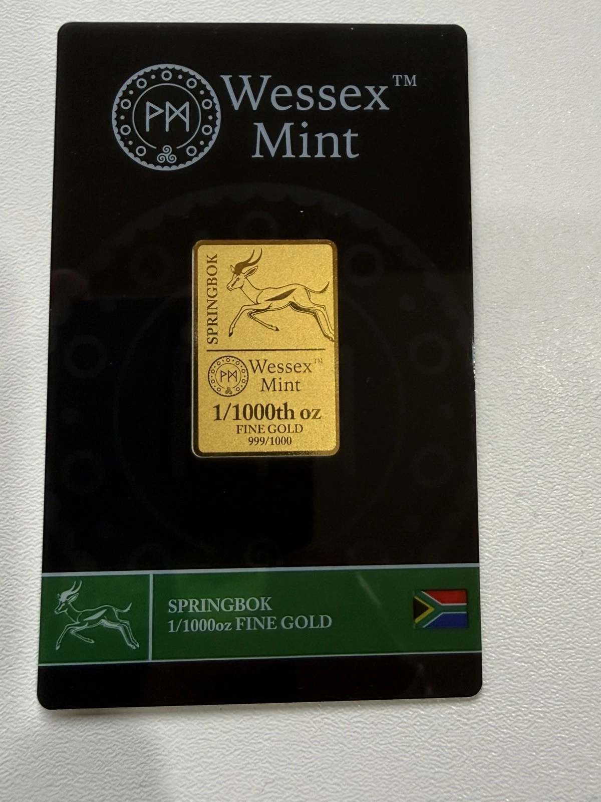Wessex Mint Springbok 1/1000oz Fine Gold Bullion Bar